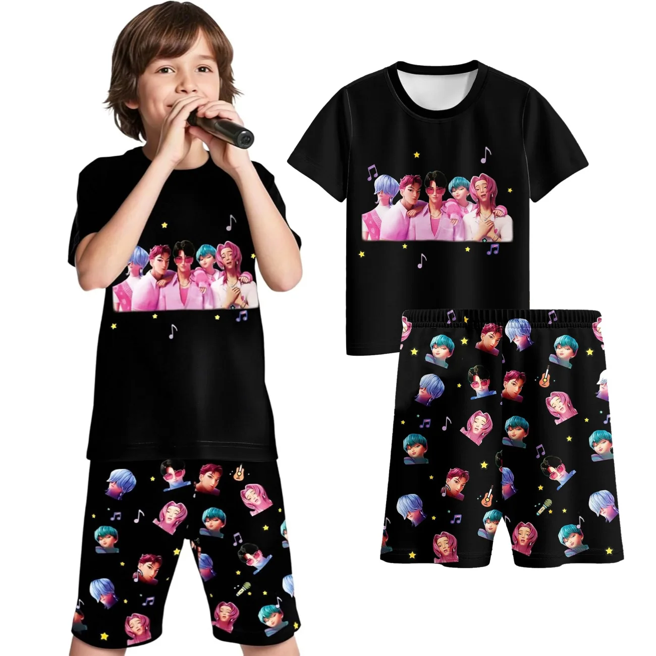 

KPop Demon Hunters Children Pajamas Clothes Tops Shorts 2PCS Set Cartoon Sleepwear Kids Pajamas Girls Baby Homewear Nightwear