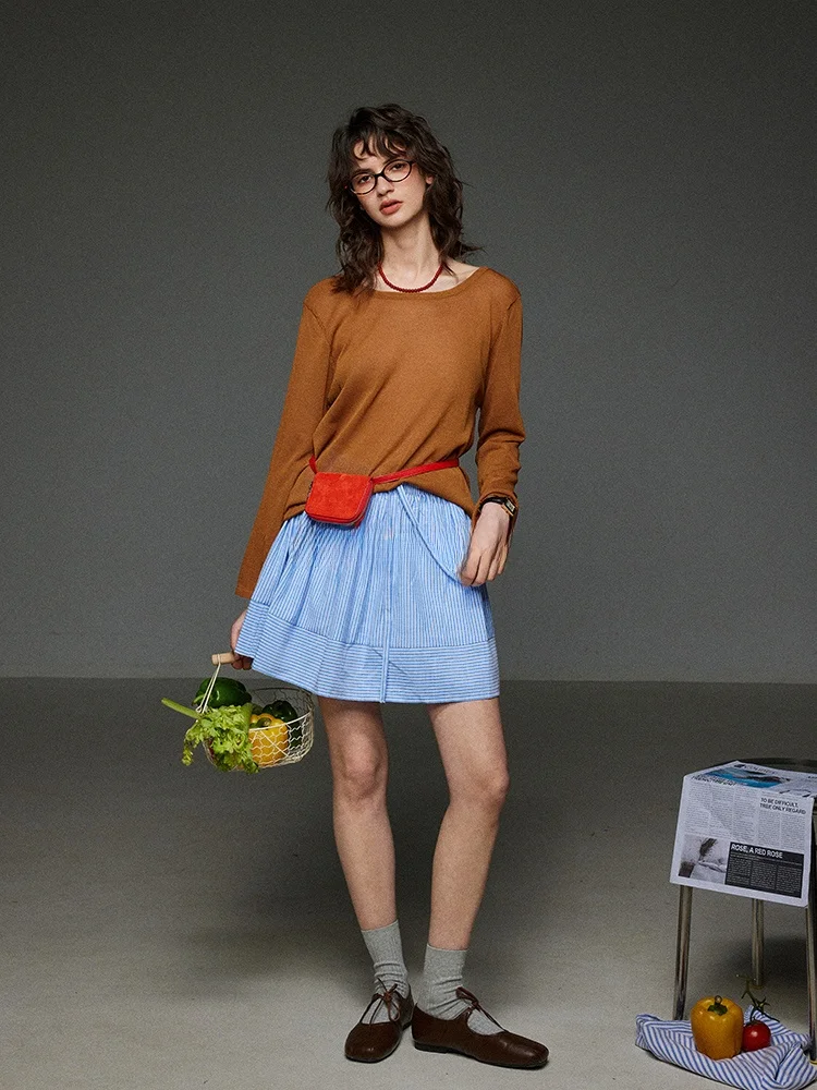 

LITLECOT Orange Ba Cross Design Knitted Sweater Women's Spring Summer New Thin Micro Transparent Top Loose Fit Long Sve