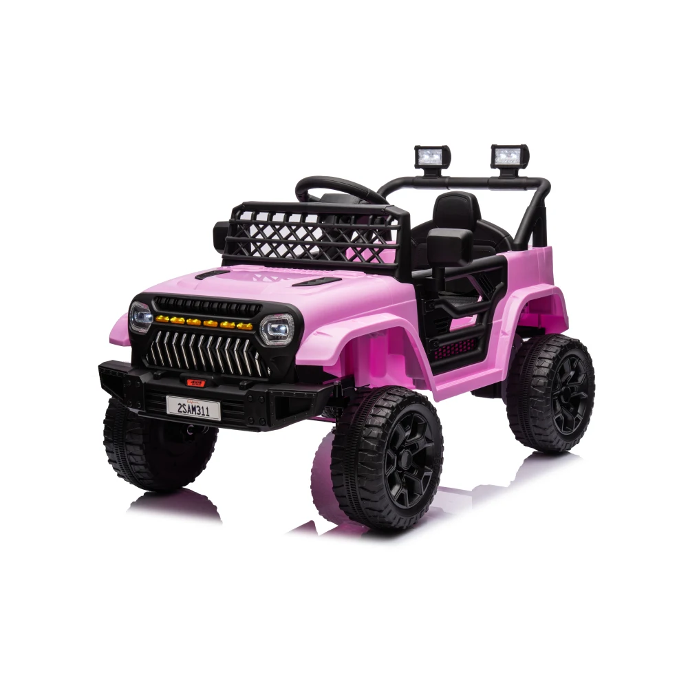 Kinderrit op vrachtwagenauto, 12V rit op speelgoed-elektrische auto's voor kinderen met afstandsbediening, Bluetooth, roze