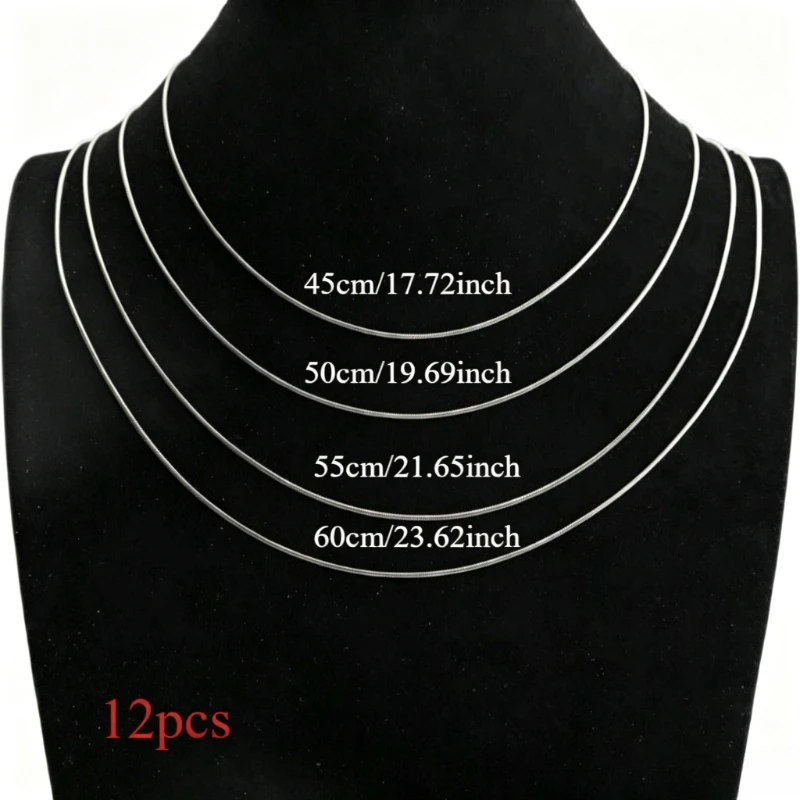 Silver Snake Bone Chain 12 Pack | Length 45-65cm | Can Be Matched with Pendant DIY | Unisex | Handmade Accessories