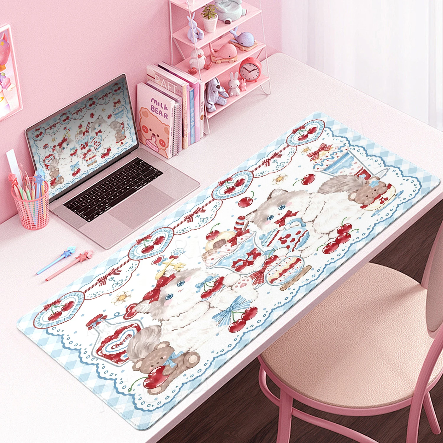 Sweet And Lovely White Kitten Rubber Base Mousepads Office Aesthetics Mouse Pad Computer Speed Type Carpet Locking Edge Playmats