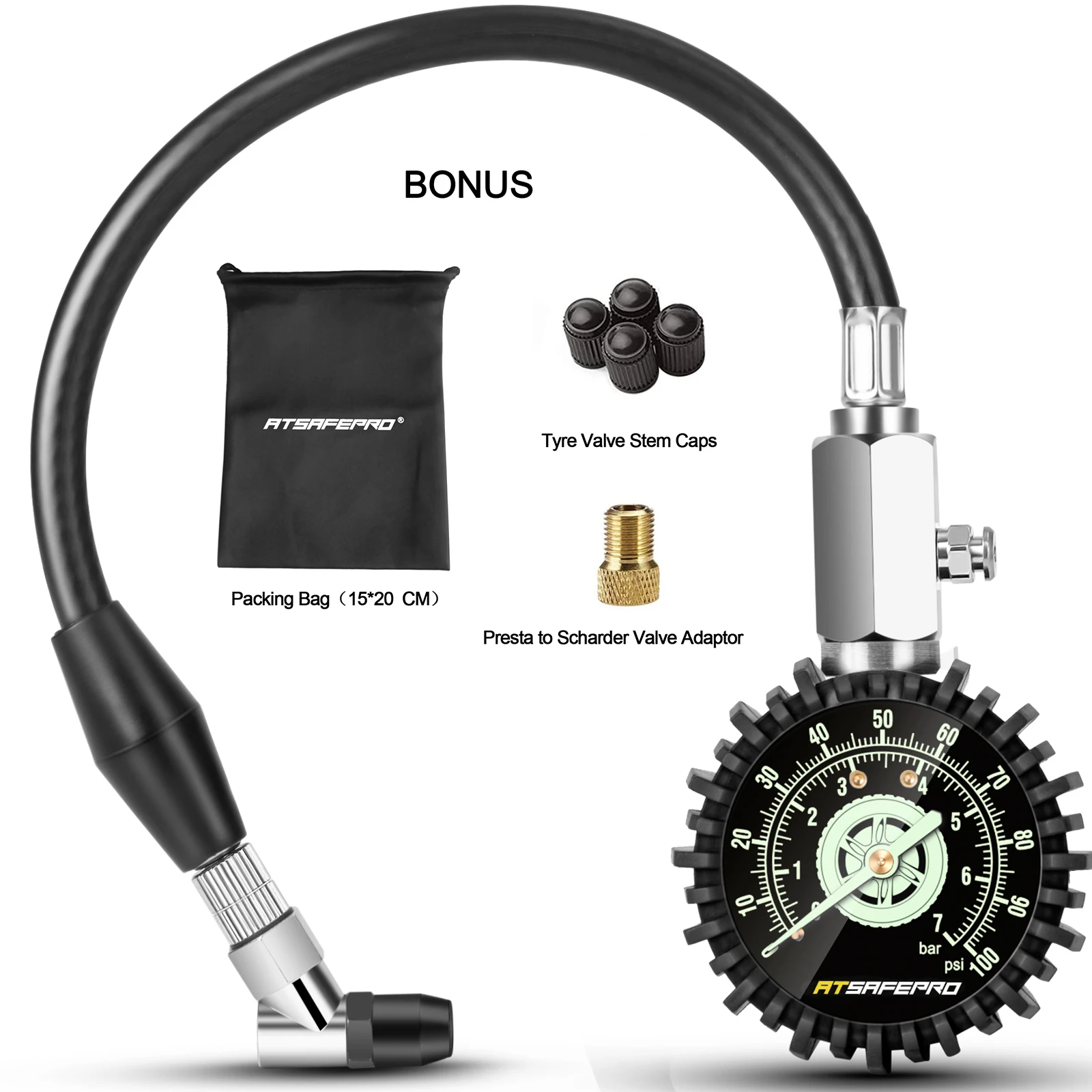 

ATsafepro Манометр для шин 100 фунтов на квадратный дюйм 30 фунтов на квадратный дюйм 15 фунтов на квадратный дюйм Светящийся в темноте 2,5 дюйма Механический манометр для шин Гибкий угловой патрон для шланга