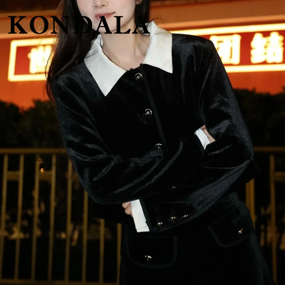 

KONDALA винтажный однотонный повседневный женский костюм, однобортная прямая рубашка + широкие длинные брюки, модный элегантный комплект 2025, шикарный Mujer