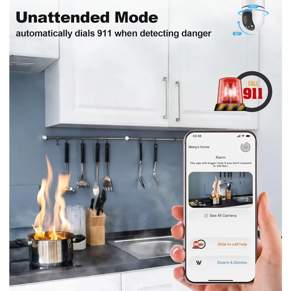 Security cameras indoor, 2k 5g&2.4ghz wifi camera for security home with 911 monitor alert, 360 ptz baby/pet/dog camera ai searc