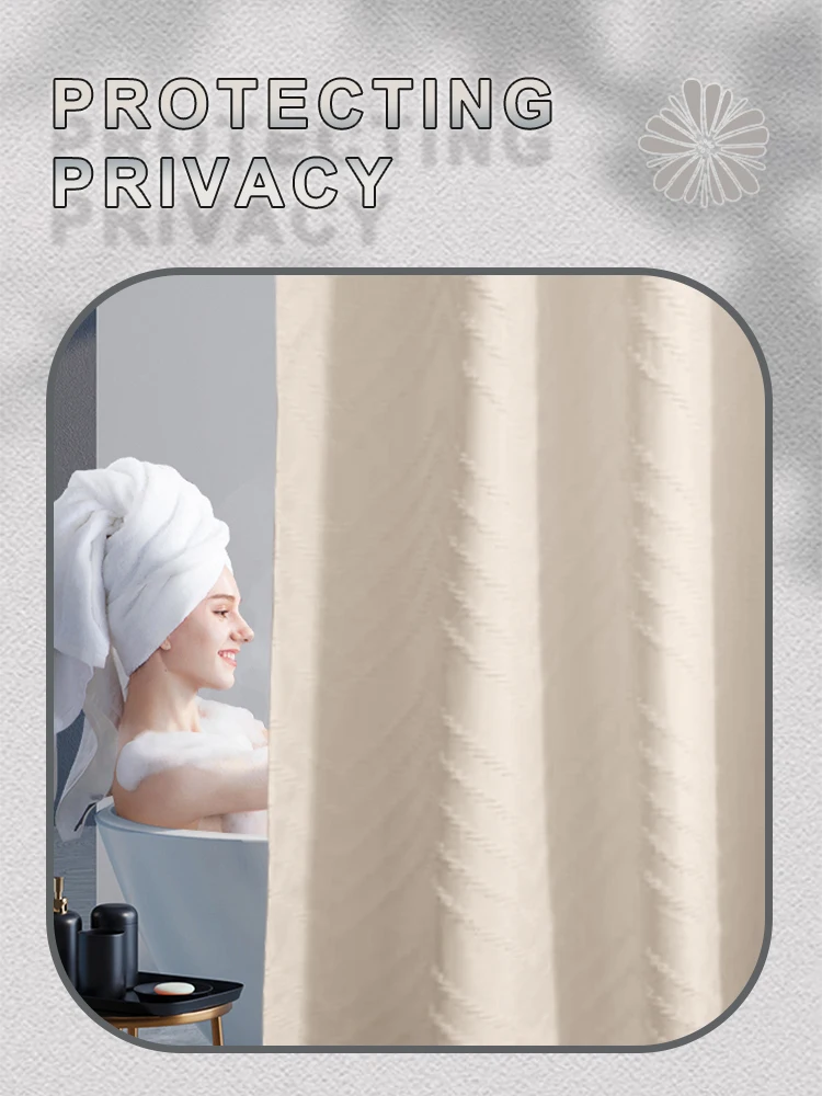 Beige  Double Thickeness Shower Curtain Removable Waterproof Shower Curtain Soft Fabric Bathroom Bathtub Bathroom Accessories