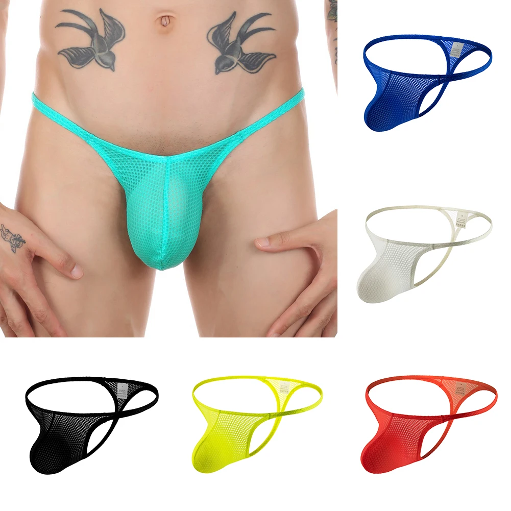 G-String traspirante scavato Intimo da uomo in rete Pene trasparente Custodia grande Mutandine T-Back Perizoma Slip gay Elastico a vita bassa