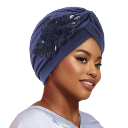 Flower Decoration Turban Solid Color For Women Fashion Hair Wear Head Wrap Ladies Headwear Cancer Hats India Cap Bandana New