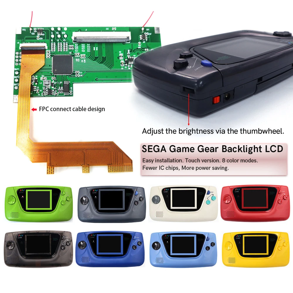 Kits de modificação para ecrã LCD com retroiluminação e sensor tátil, para a consola SEGA Game Gear SEGA GG, com saída VGA.