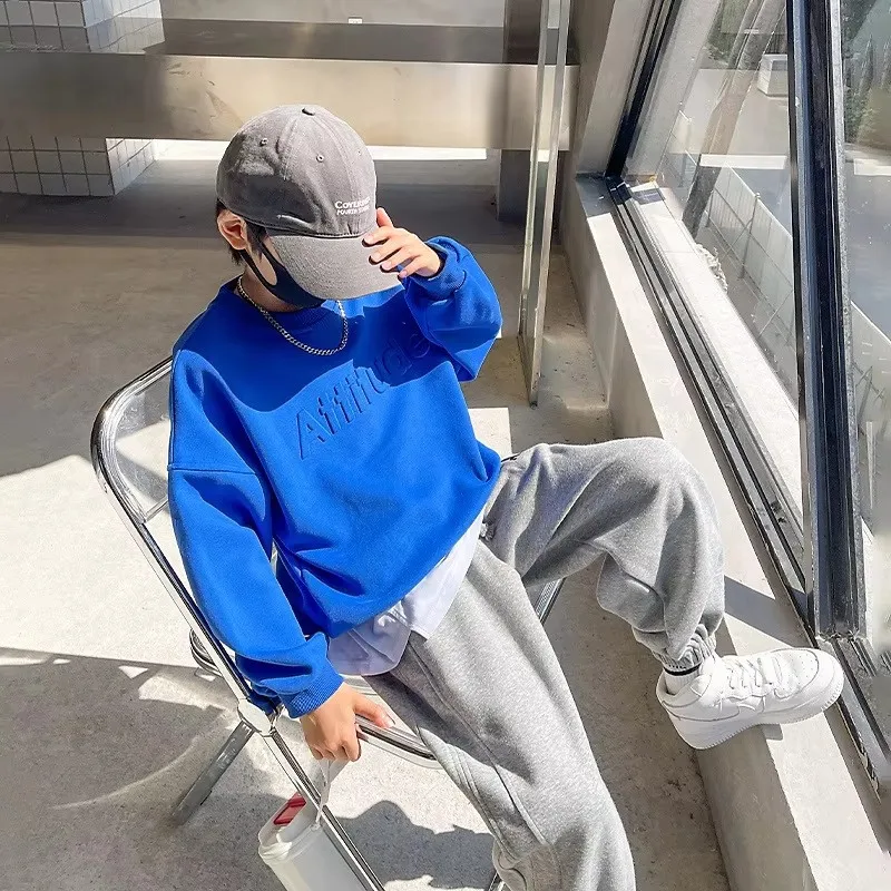 5-14 سنة المراهقين الفتيان مجموعة ملابس ربيع الخريف موضة جديدة رسالة البلوز السراويل 2 قطعة بدلة رياضية للأطفال الملابس