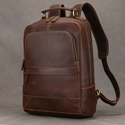 Mochila de couro estilo vintage Mala de viagem cavalo louco 100% couro genuíno bolsa de computador para homens designer de moda