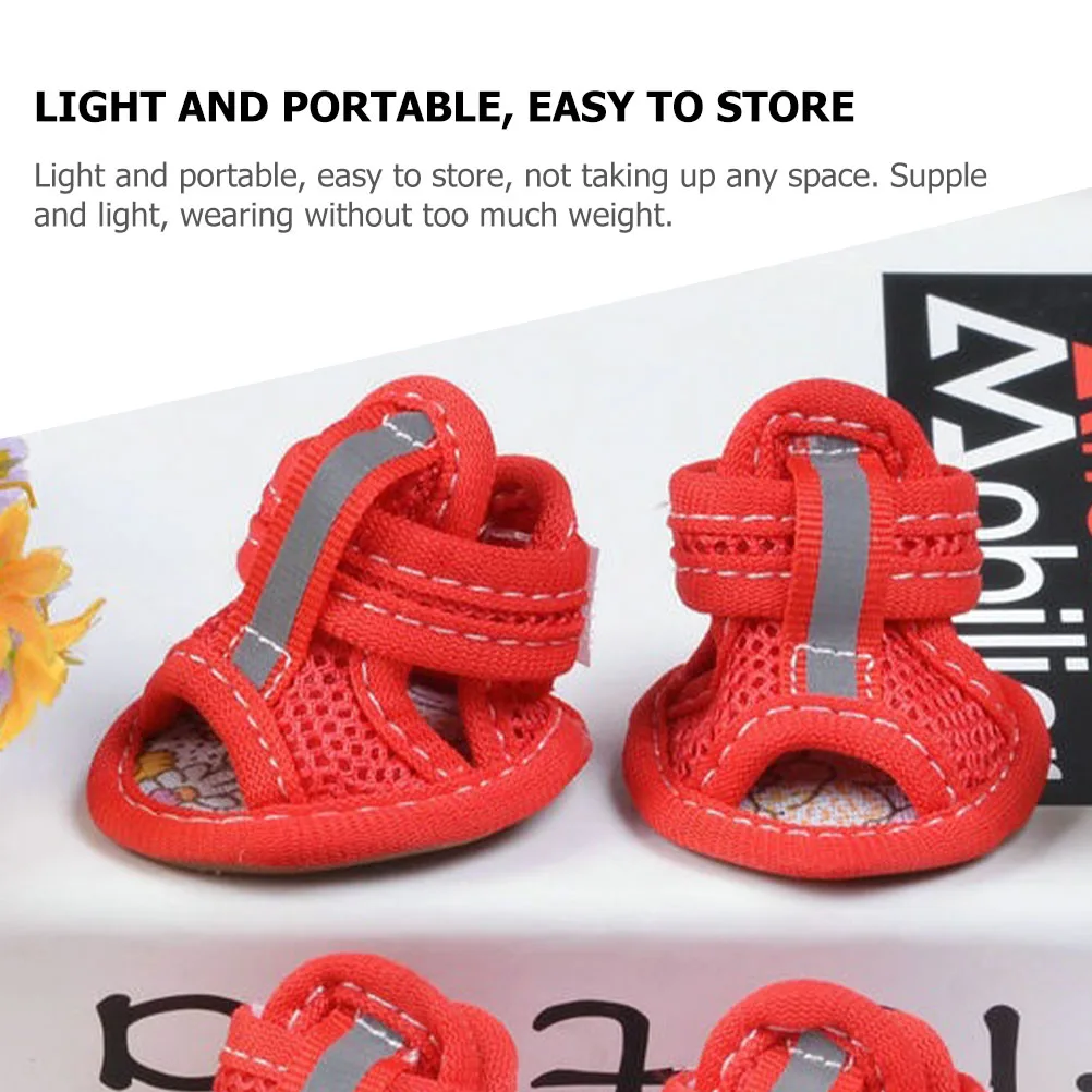 

4Pcs Mesh Dog Shoes Breathable Pet Sandals Non Slip Paw Protectors Stylish Outdoor Activities Mesh Dog Shoes Pet Sandals