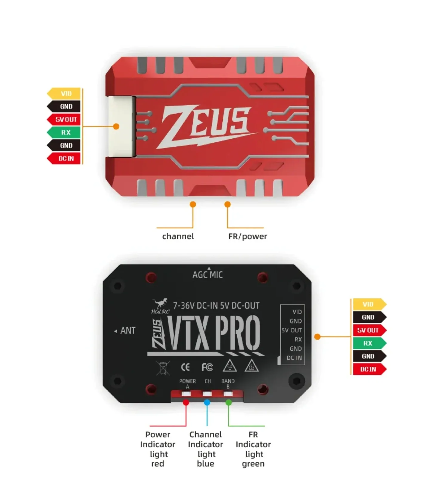 HGLRC Zeus VTX PRO 1.6W Video Transmission Built-in Microphone 7-36V CNC Heat Sink Shell MMCX for RC FPV Racing Drone Long Range