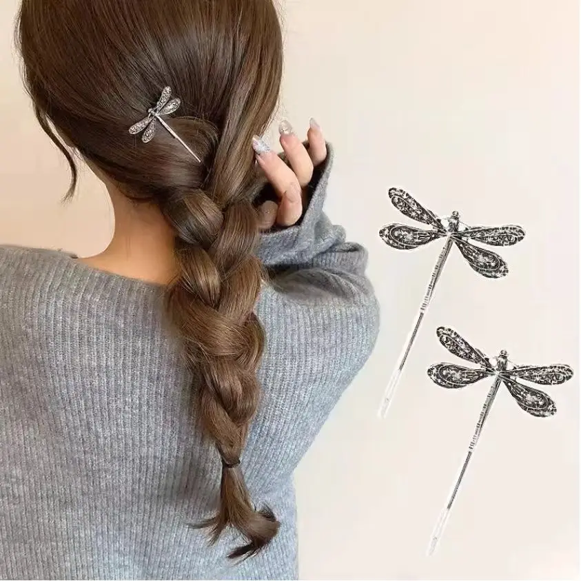 2 Stück/Set Metallene Libellen-Haarspangen für Damen und Mädchen, modische Insekten-Haarspangen, Haaraccessoires für Pony und seitliches Haar – Detail 1