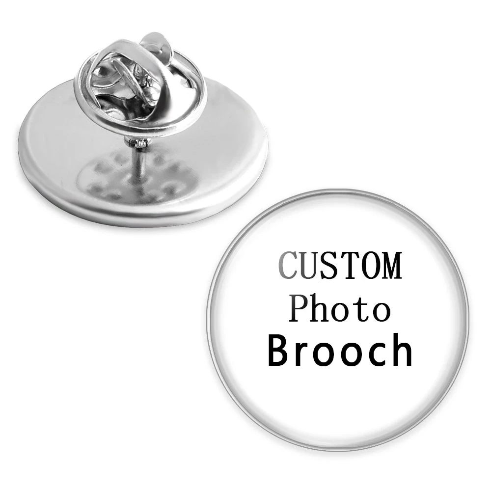 

Personalized Photo Custom pictures Brooches Men Women Glass Cabochon Silver plated Backpack Lapel Pin Button Badges Brooch Gift