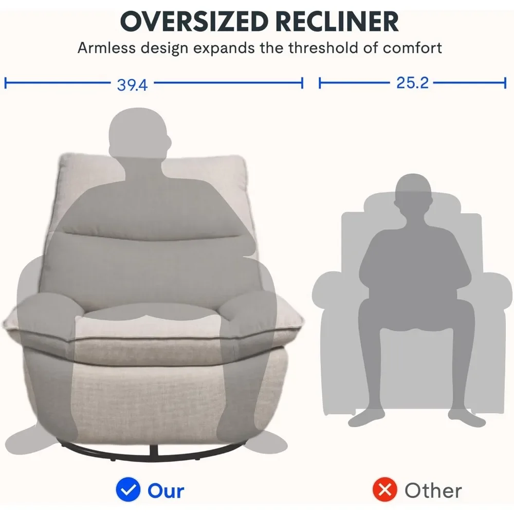 Fauteuil voor volwassenen 350 LBS, extra grote draaibare schommelfauteuil armloze fauteuil loungebank voor woonkamer slaapkamer