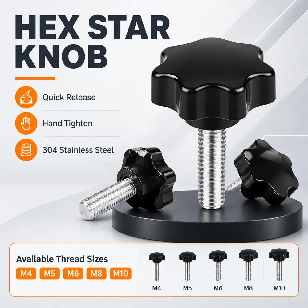5/10Pcs Star Hand Knob Screws Bolt M4 M5 M6 M8 M10, Carbon Steel Star Shape Head Thread Clamping Thumb Handle Machine Screw