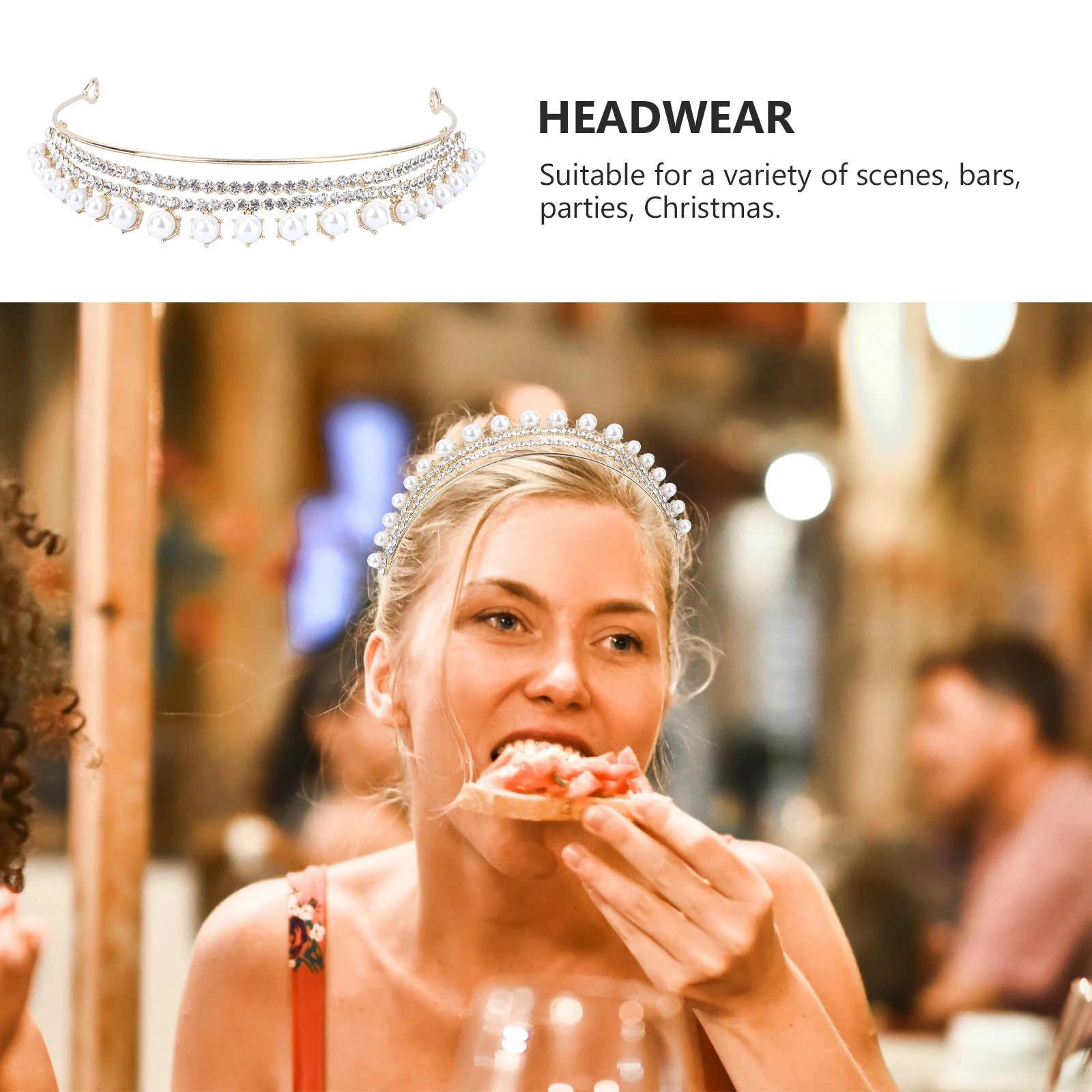 

Pearl Crown Band Bride Rhinestone Headdress Hair Accessories Wedding Iron Tiaras