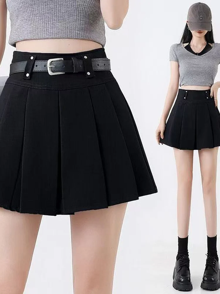 High Waist A-Line  Skirt Women's Spring Summer New Style Versatile Slimming Pleated Skirt Anti-Light Walking