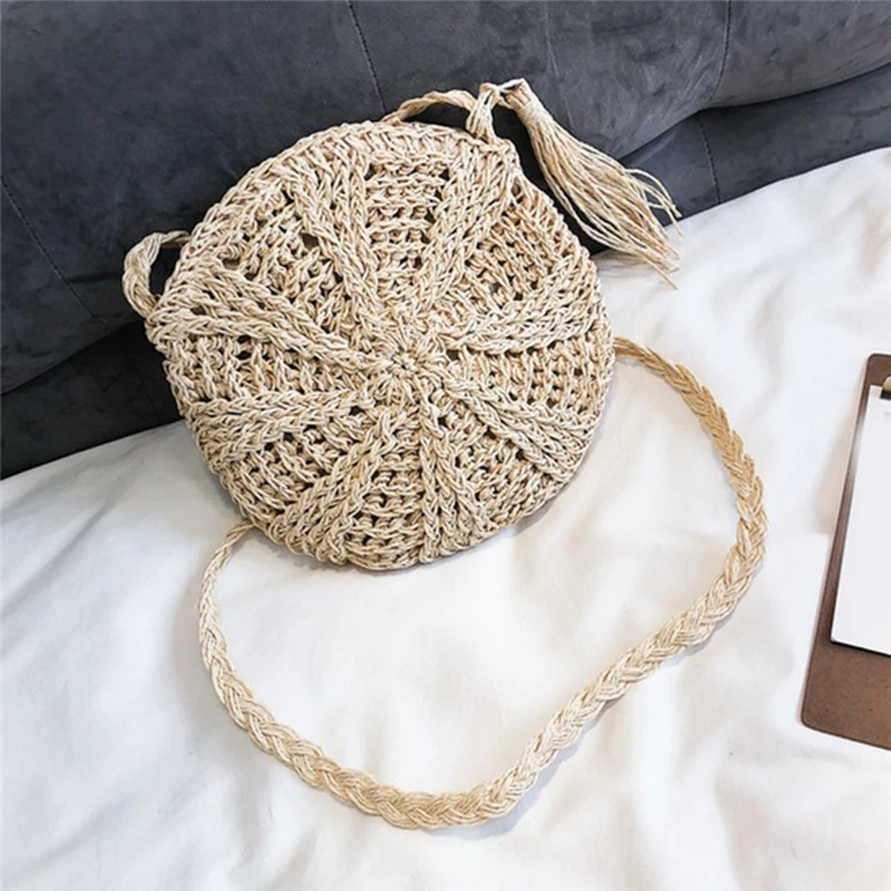 Female's Crossbody Bag Handwoven Fashion Leisure High Capacity Simplicity Round Tassel Summer Beach Women's Shoulder Bags