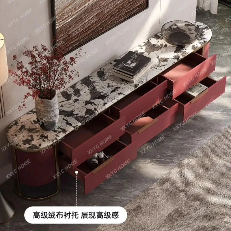 X-S  Light luxury natural marble TV cabinet living room home modern high-end villa paint super crystal floor cabinet HG