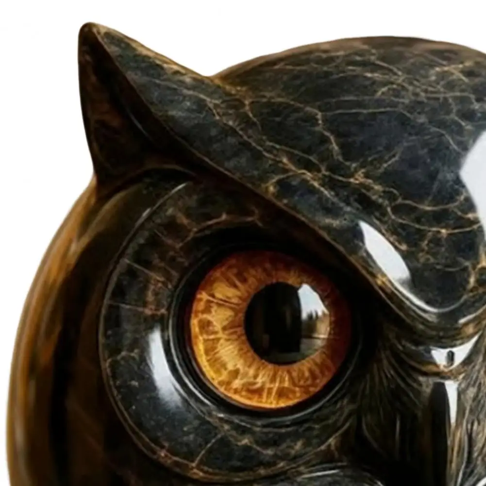 Amber Eyes Owl Statue Handcrafted Owl Stone Sculpture with Amber Eyes Imitation Owl Head Statue Healing Stone for Lovers
