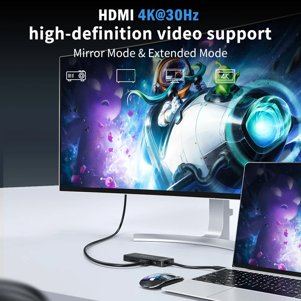 Lemorele TC92 9-IN-1 USB HUB Type-C Docking Station to HDMI 4K@30Hz  5Gbps TF/SD 100W Power Delivery for Windows Macos Switch