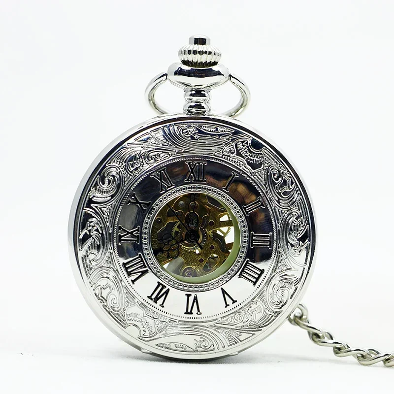 

Antique Fashion Roman Numeral Display Mechanical Pocket Watch FOB Chain Clock Necklace Pendant Gifts for Men Women Friends