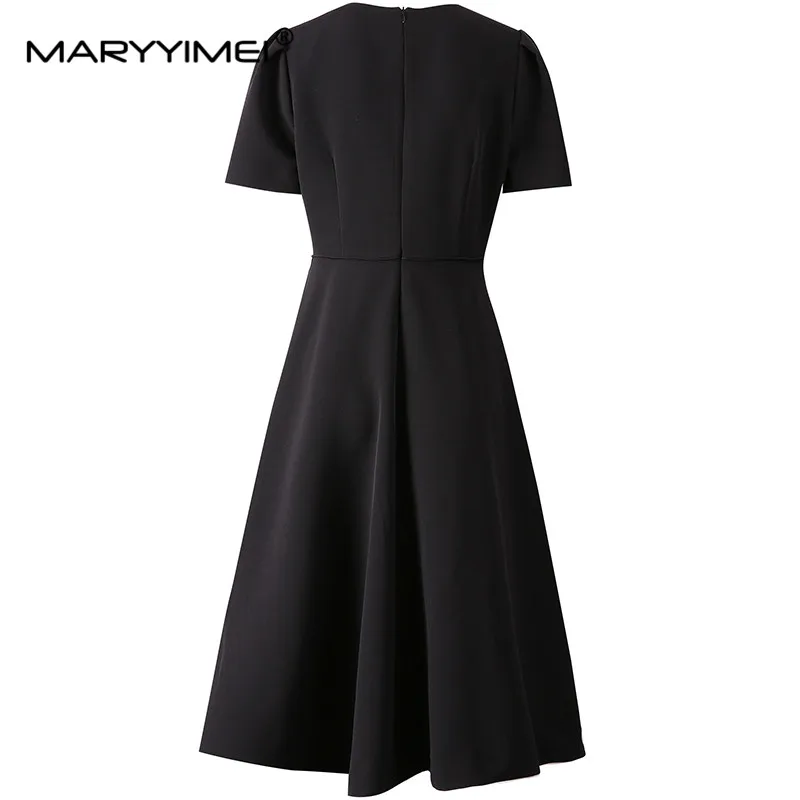 MARYYIMEI Summer Vintage Women\'s Dress Short Sleeved Patch Designs High Waist New Fashion Basic Dresses