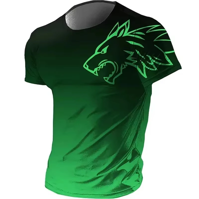 Trend Wolf Graphic Gradient T Shirts For Men Summer Fashion Quick Dry 3D Printed Sports T-shirts Loose Breathable Fitness Tees