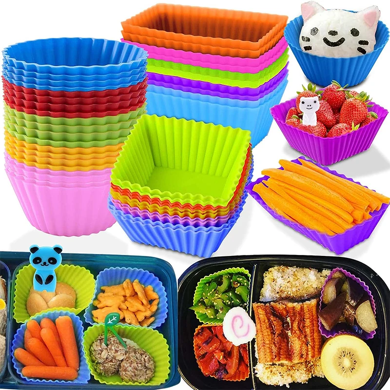 (BF06)3Pcs Bento Divider Cup Easy Clean Mould Reusable Cake Mold Dessert Sushi Separate Storage Accessories Food Lunch Box Liner