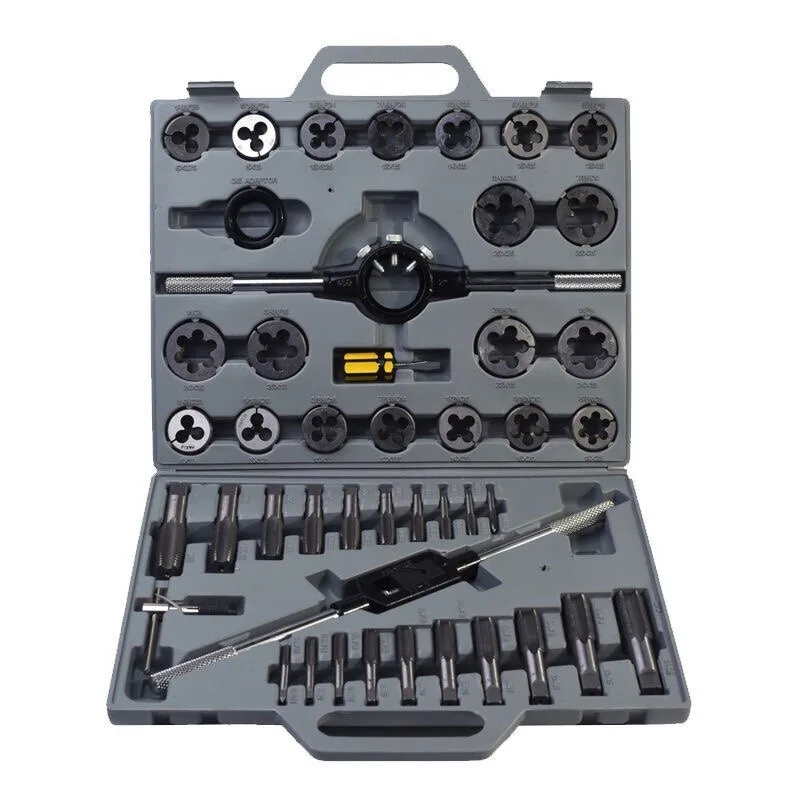 45Pcs Industrial Tap & Die Set, M6-M24 Metric & Imperial, Manual Tapping Thread Cutting Hand Tool Kit