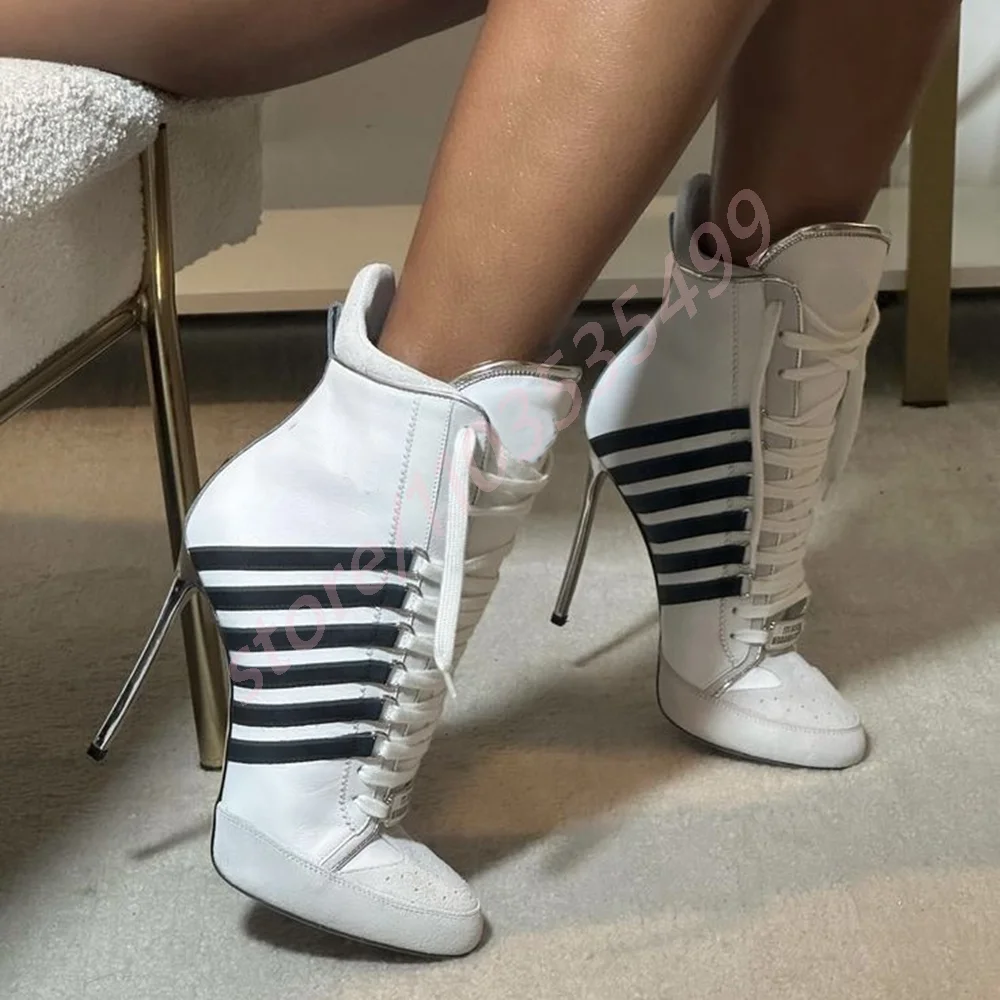 2026 New Round Toe Stiletto Sneakers Ins Style Street Fashion Sexy Ladies Hort Boots Mixed Color Party Catwalk Casual Boots