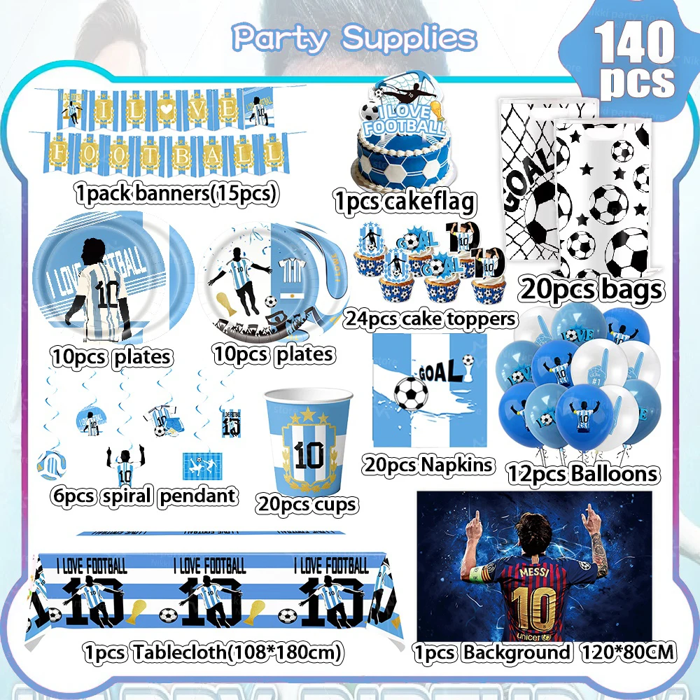 Soccer Party Supplies Superstar Messi Football Birthday Party Decoration Disposable Tableware Tablecloth Plates Cup Backdrop