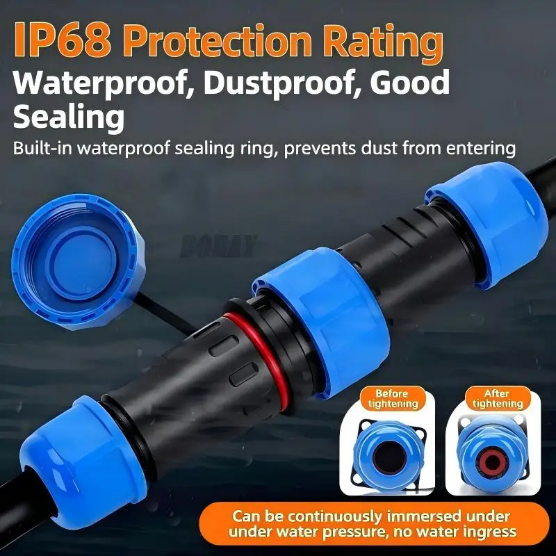 IP68 Waterproof LD Aviation Connector 3-4Pin Screw Male Female Plug Industrial Grade CE for Marine Solar LED