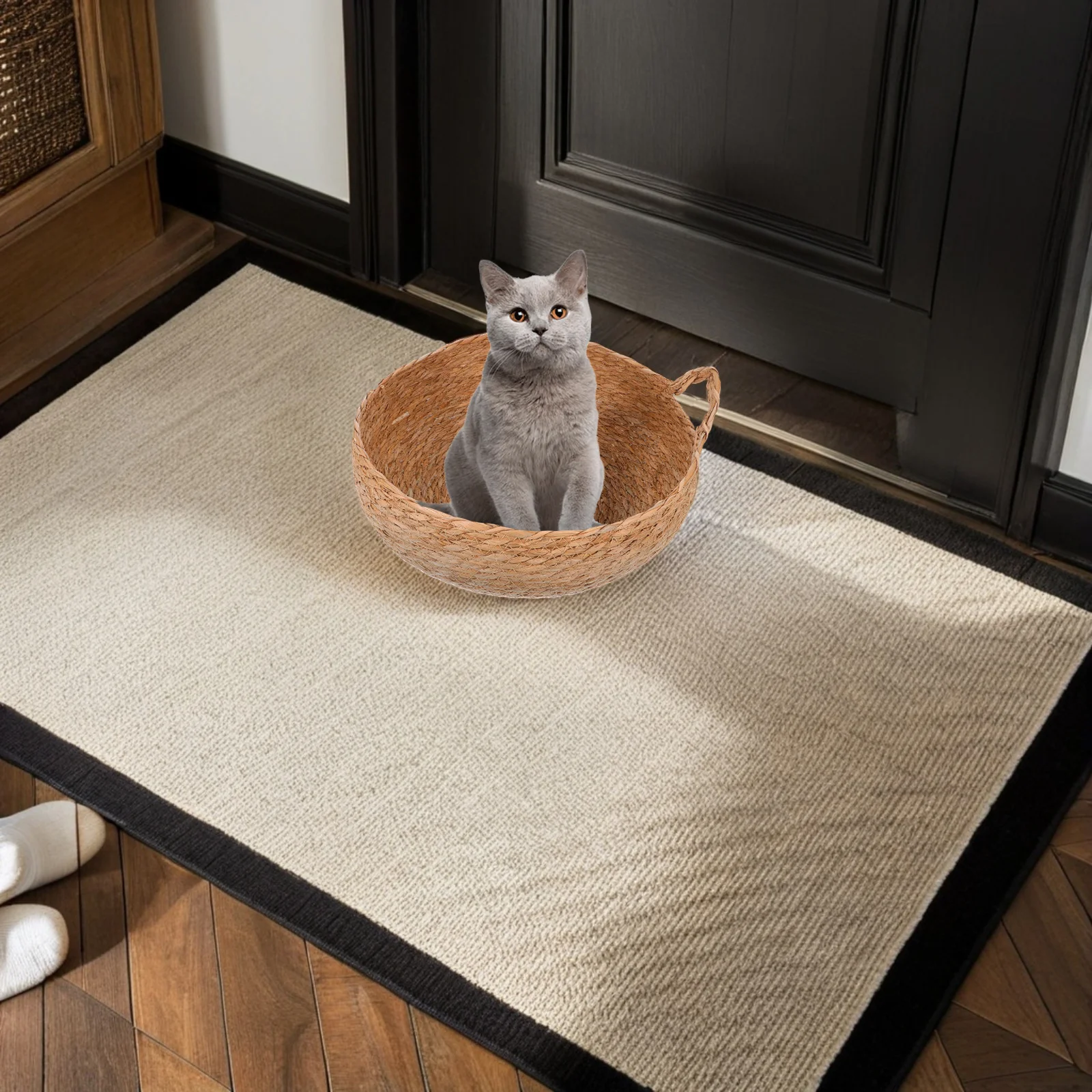 

Natural Woven Cat Bed Round Pet Nest for Cats and Small Dogs Aesthetic Handmade Stylish Cozy Sleeping Area All Seasons Indoor