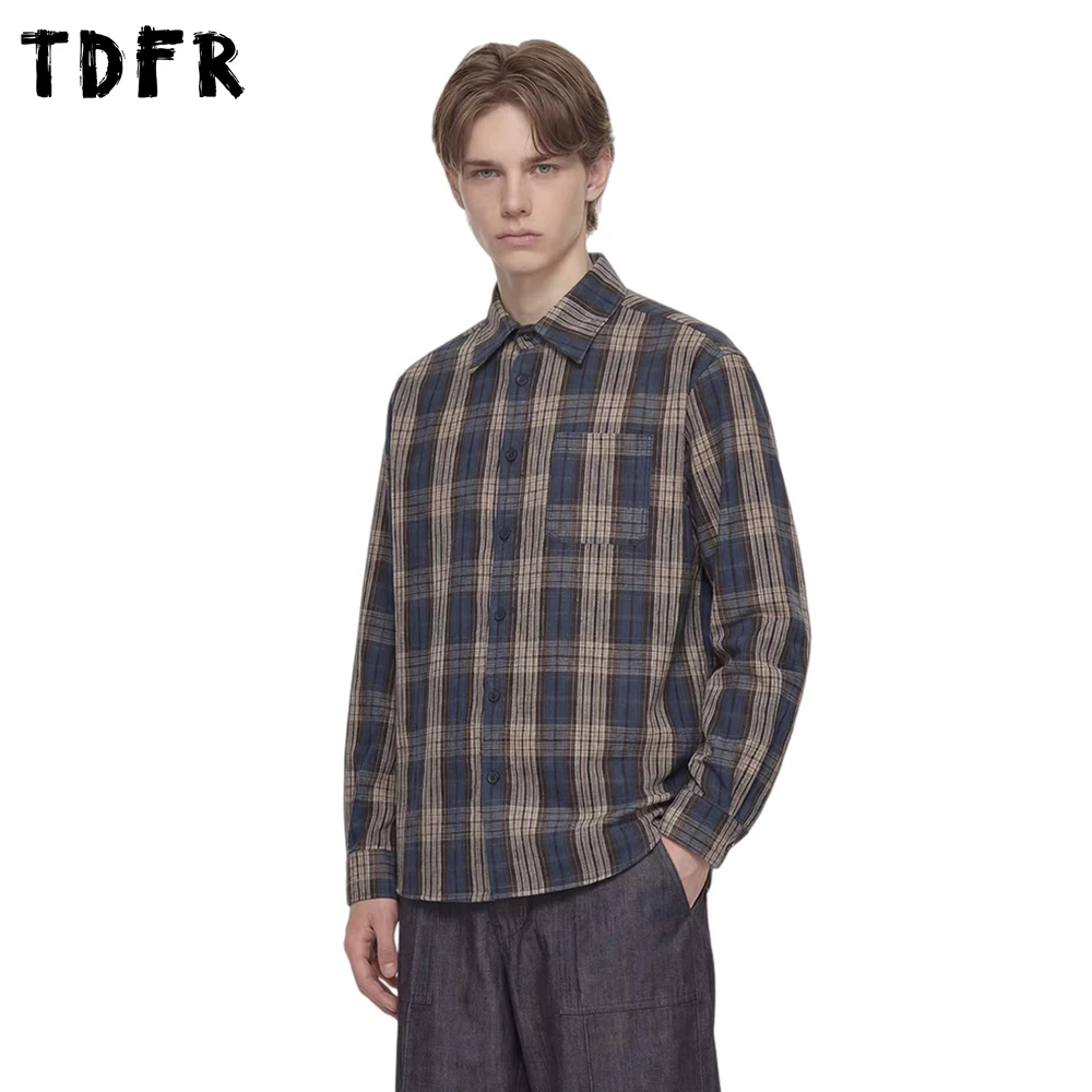 

Мужская рубашка в клетку с длинным рукавом, карманами, в стиле ретро, повседневная, весенняя, хлопковая, с отложным воротником, однобортная, свободного кроя
