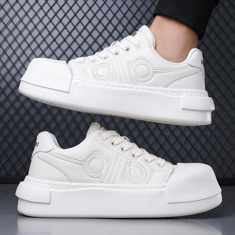 

Men's Platform Leather Sneakers Lace-up Casual Thick Sole Skate Shoes Streetwear Style for Daily