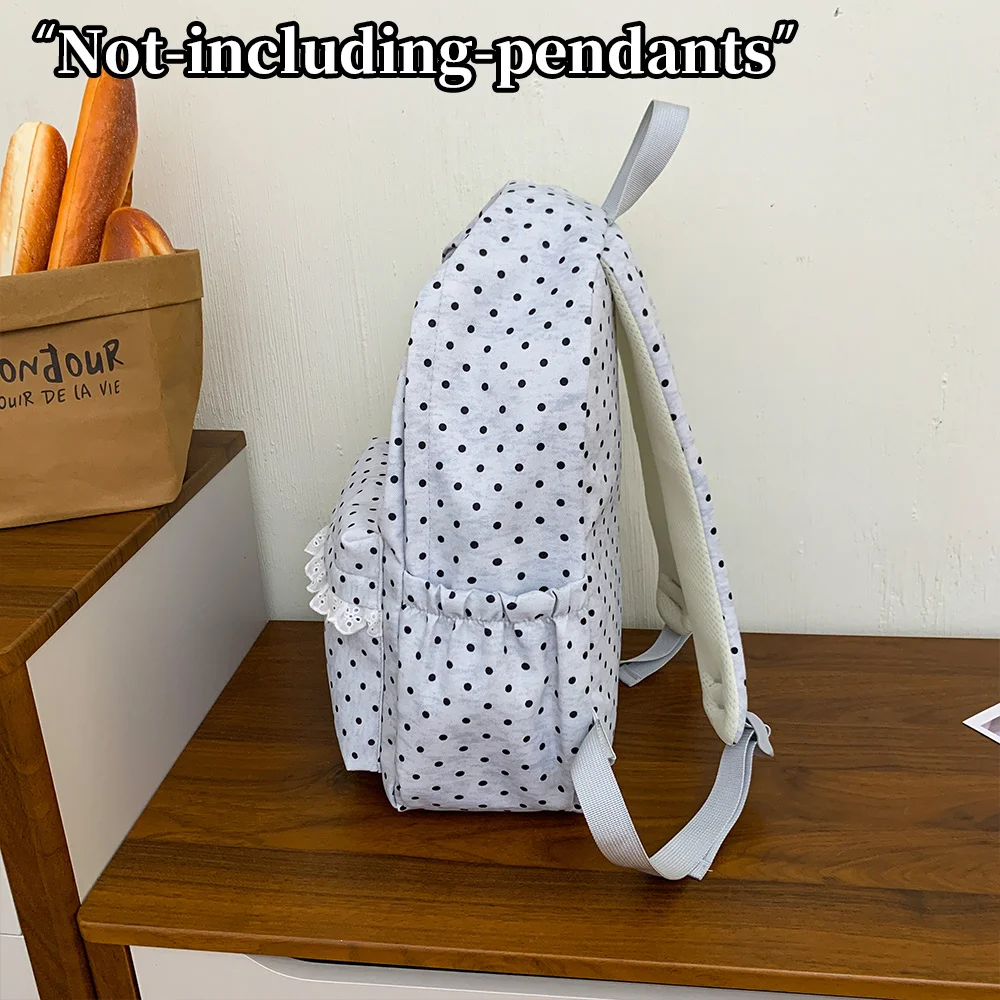 Casual Backpack Polka Dot Print Ruffle Lace Decor Large Capacity Lightweight Portable Daypack For Daily Travel Weekend Outing