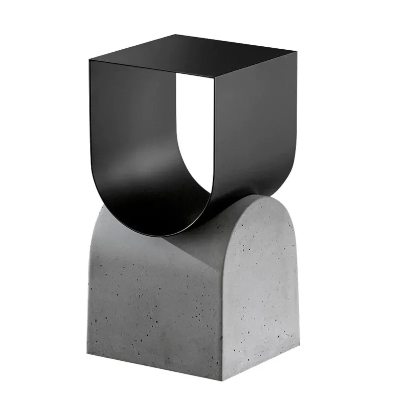 Minimalist Cement Edge Corner Side Table Wabi Sabi Small Coffee Table for Sofa Living Room Designer Art Shelf Cabinet