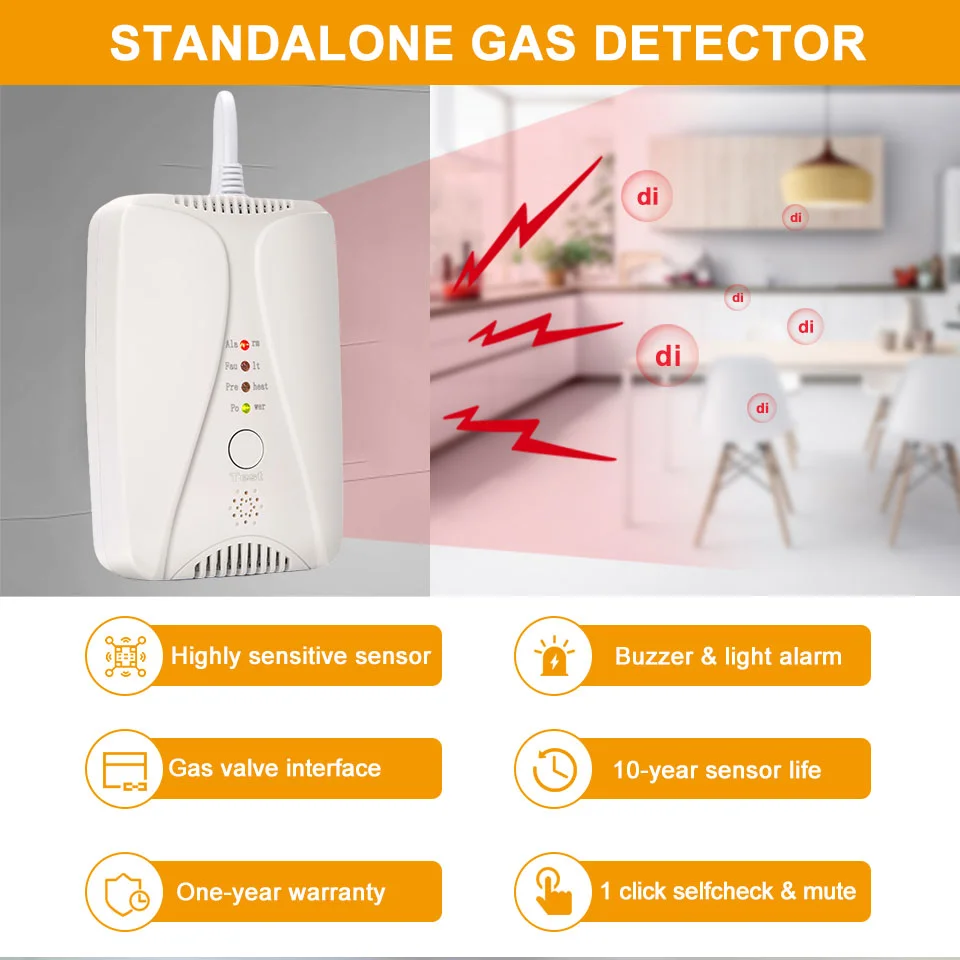 detector de gás hd2000, detectores de monóxido de carbono, detector de vazamento de gás natural para casa, som e luz, alarme, válvula solenóide conectável