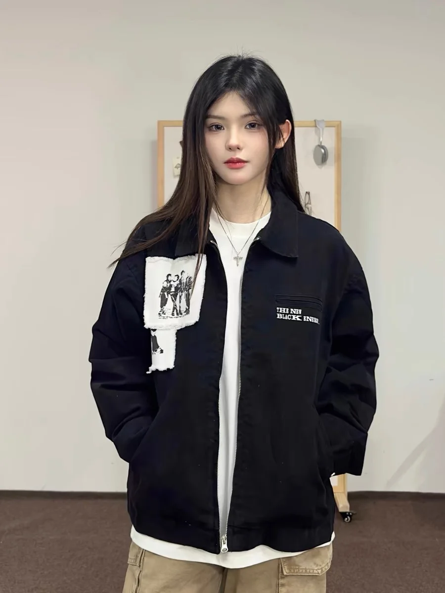 

American Retro Patchwork Detroit Workwear Jaet Loose Casual Outerwear for Men And Women High Street Design Trendy