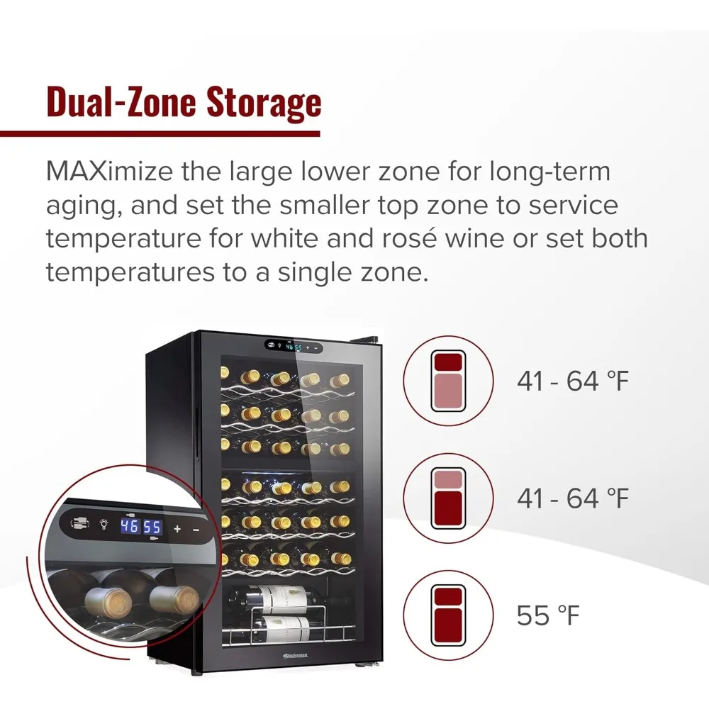 Bottle Dual Zone MAX Compressor Wine Cooler – Freestanding Mini Fridge with Digital Touchscreen, LED Display,
