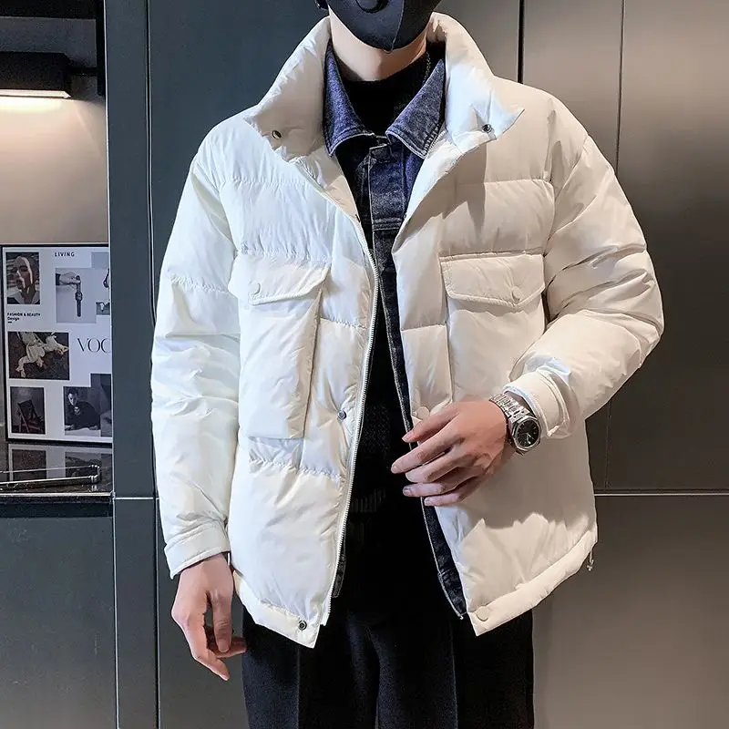 

Winter Cotton Jacket Men Fake Two Piece Denim Patchwork Thick Padded Coat 2023 New Fashion Trendy Casual Warm Outerwear Tops