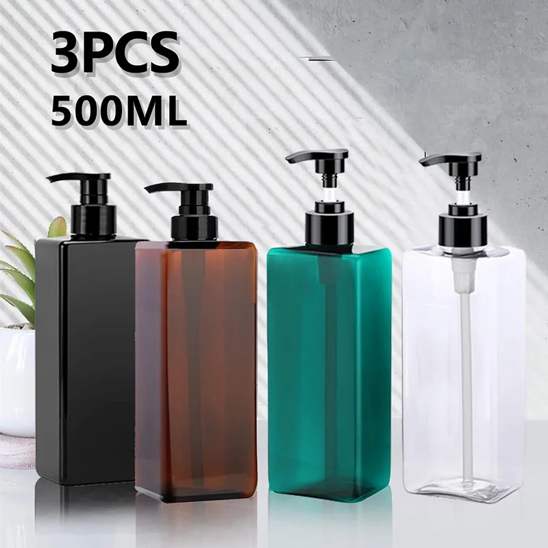 500ml 3PCS Square Soap Dispenser Square Refillable Bathroom Shampoo Shower Gel Hand Wash Lotion Liquid Container Mutil-colors