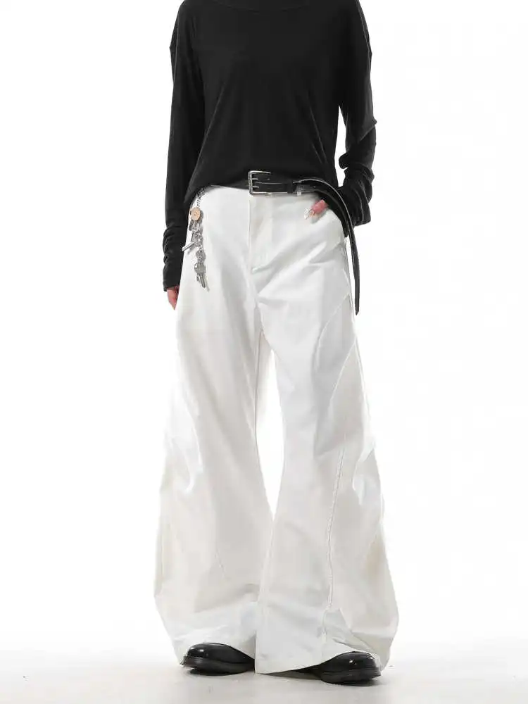 

Женские белые городские брюки с высокой талией, мешковатые брюки Harajuku, широкие брюки согнутым ножем 2000-х годов, Y2k, эмо, винтажные брюки большого размера, осень