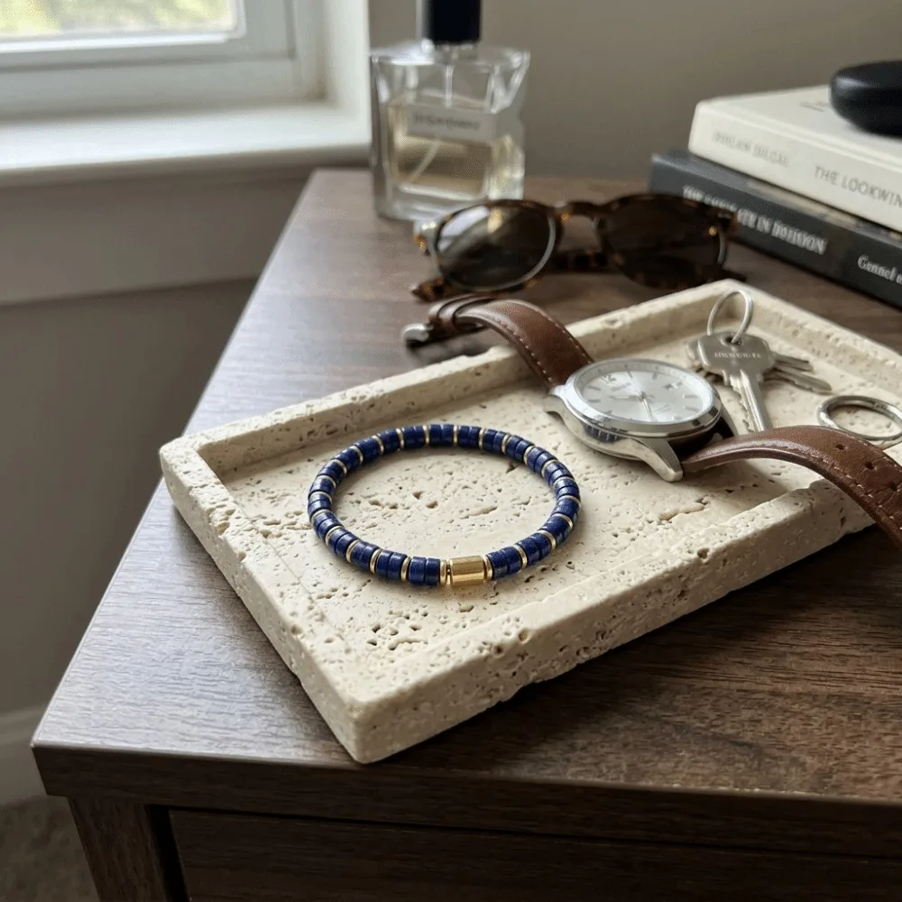 Golden Spacer Tube Bead Stretch Bracelet Blue Yellow Chunky Men Stone Bracelet Portable Enjoyable To Handle Beaded Hand Chain