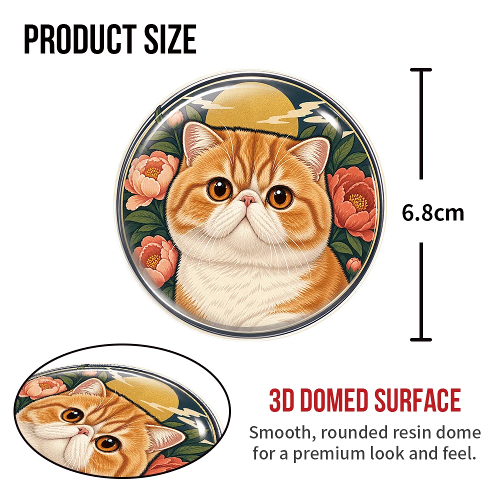 Exotic Shorthair Cat 3D Resin Domed Sticker Round Cat Art Waterproof Decal Self Adhesive Emblem for Car Body Laptop Cup Helmet