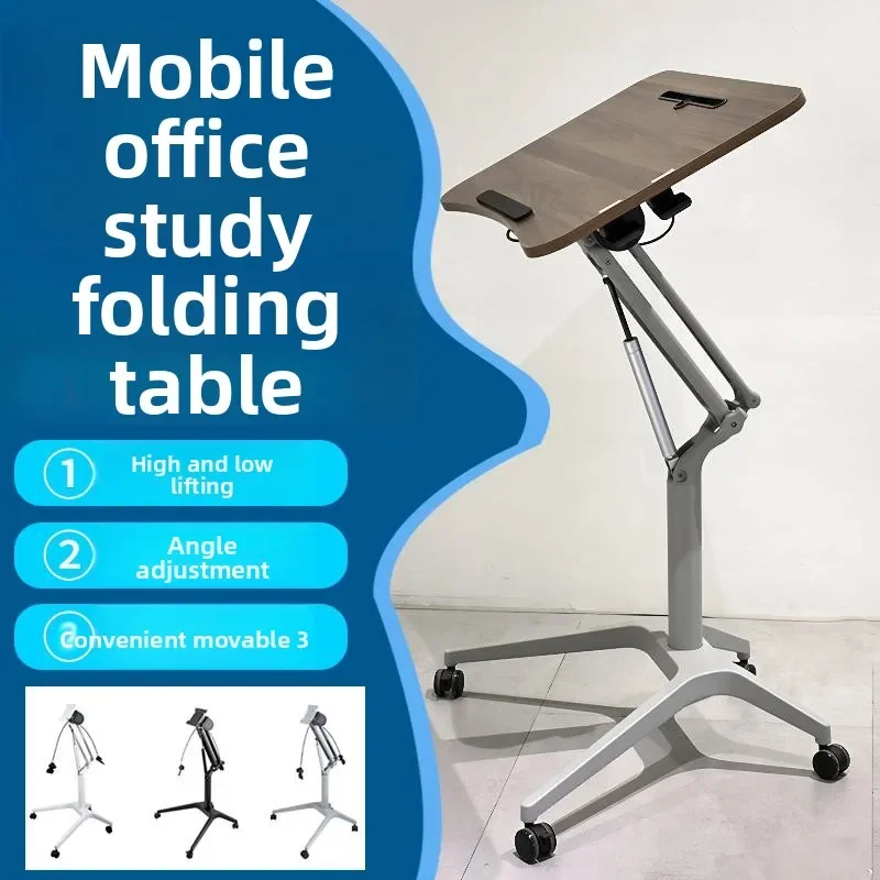 Standing Mobile Office Computer Desk Multifunctional Folding Lifter Angle Tilt Study Table Wrought Iron Stand