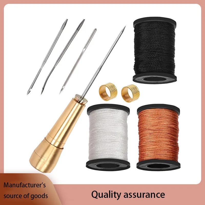 Leather Sewing Kit DIY Leather Sewing Awl Needle With Copper Handle Set Leather Canvas Tent Shoes Repairing Tool W/Nylon Thread