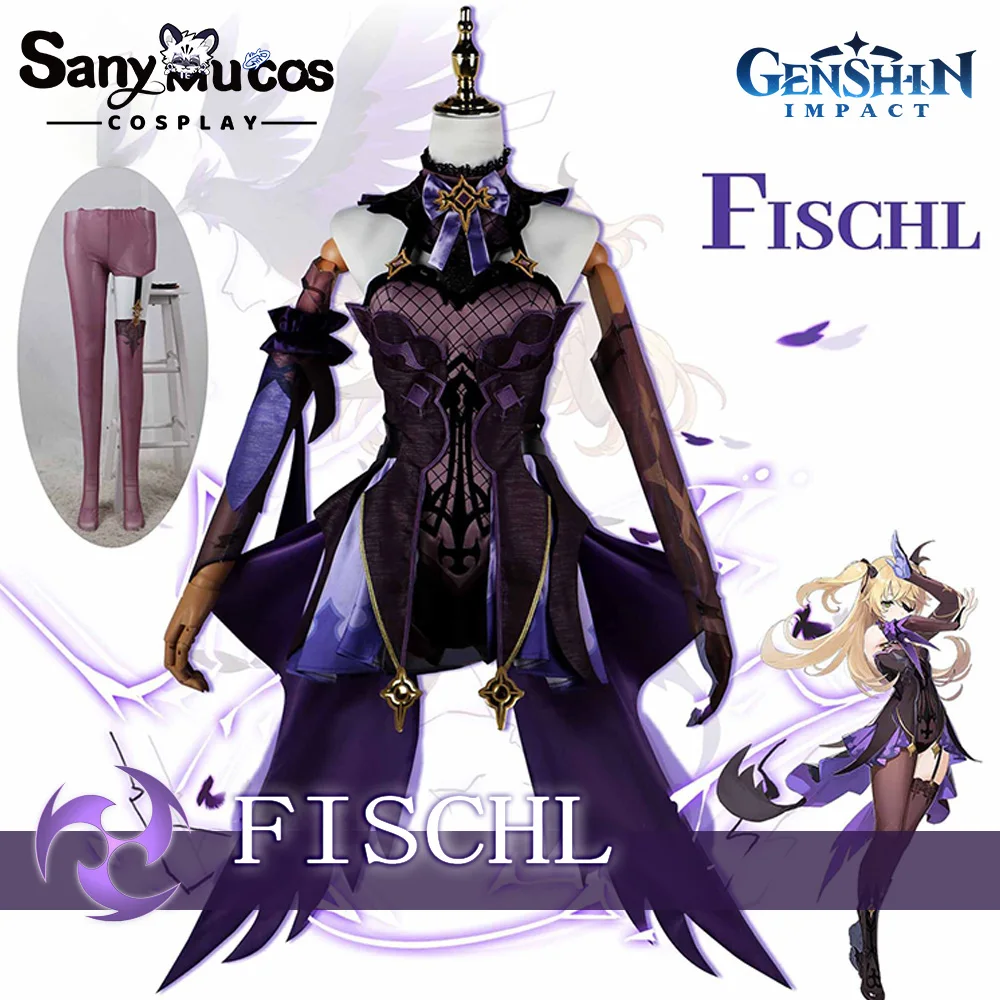 IN STOCK SanyMuCos Fischl Cospaly Genshin Impact Fischl Dress Cospaly Outfit Comic-con Birthday and Holiday Gifts Plus Size